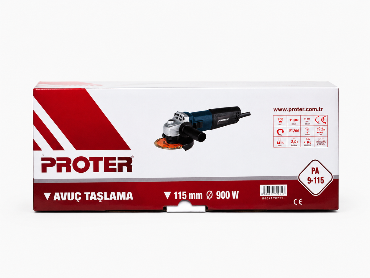 Proter PA 9-115 Avuç Taşlama Makinesi – 115 mm / 900 W