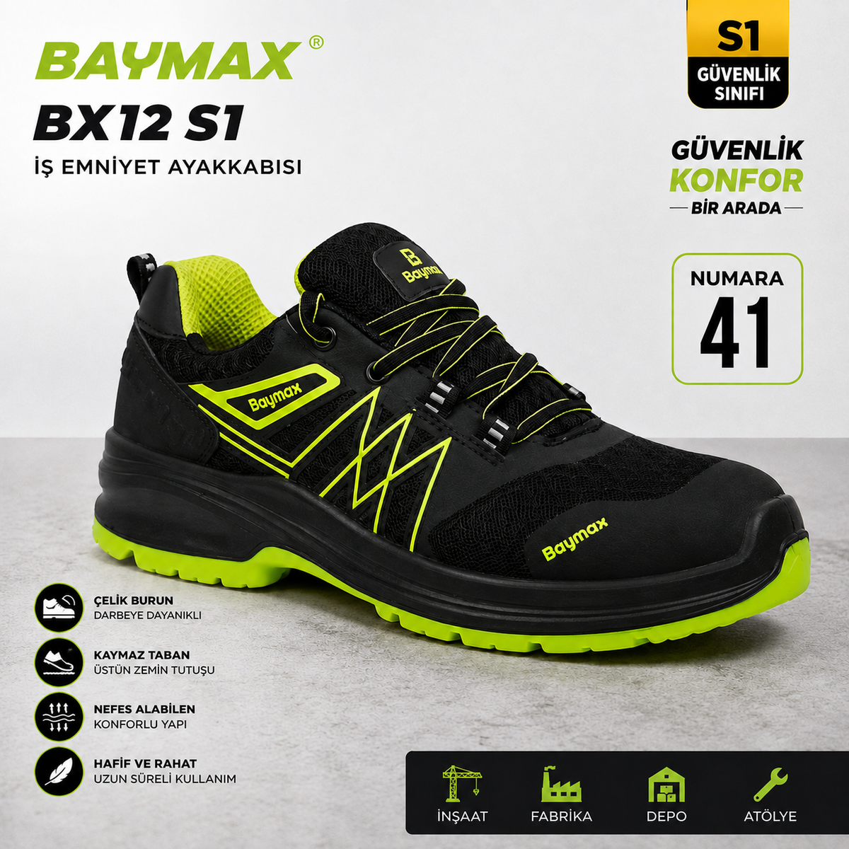 Baymax BX12 S1 İş Emniyet Ayakkabısı – 41 Numara